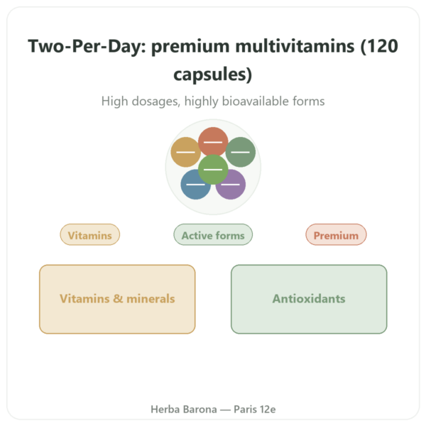 Two-Per-Day Multivitamin – Life Extension – 120 capsules presentation Paris Herba Barona
