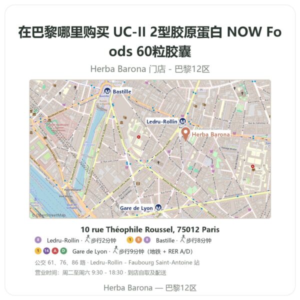 UC-II 2型胶原蛋白 NOW Foods 60粒胶囊 巴黎哪里能买到 - 门店地图 Herba Barona Paris 12e