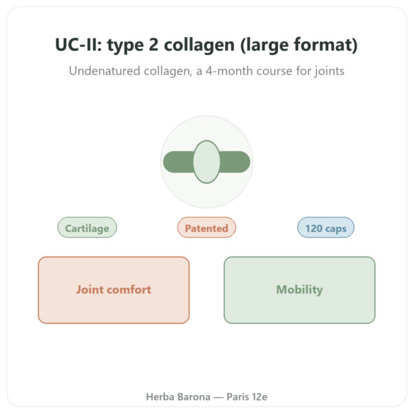 UC-II Type 2 Collagen – Now Foods – 120 Capsules presentation Paris Herba Barona