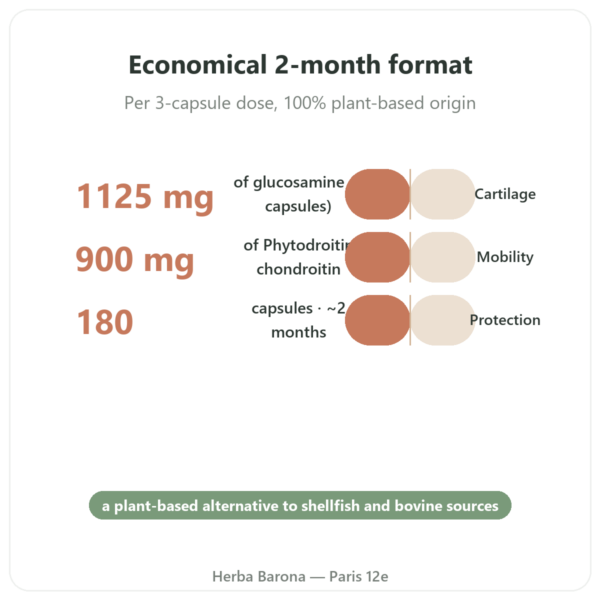 Vegan Glucosamine-Chondroitin - 180 capsules - Dynveo benefits and key facts Paris Herba Barona