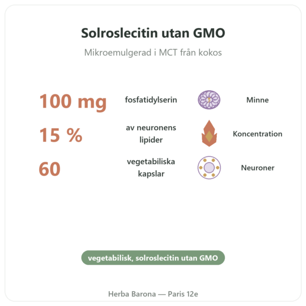 Vegetabilisk Fosfatidylserin – Dynveo – 100 mg – 60 kapslar fördelar och nyckelfakta Paris Herba Barona