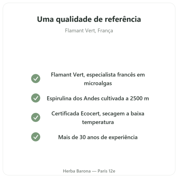 Vegifer Flamant Vert – 180 comprimidos – Espirulina rica em Ferro qualidade Paris Herba Barona