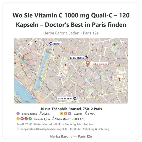 Wo finden Sie Vitamin C 1000 mg Quali-C – 120 Kapseln – Doctor's Best in Paris - Ladenplan Herba Barona Paris 12e