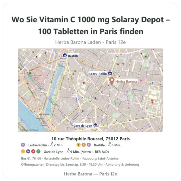Wo finden Sie Vitamin C 1000 mg Solaray Depot – 100 Tabletten in Paris - Ladenplan Herba Barona Paris 12e