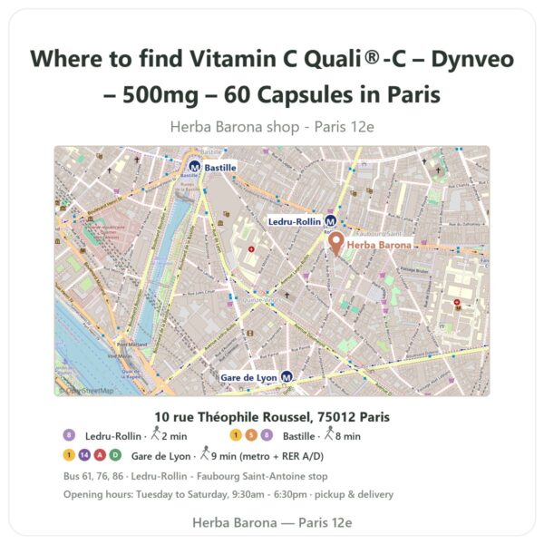 Where to find Vitamin C Quali®-C – Dynveo – 500mg – 60 Capsules in Paris - store map Herba Barona Paris 12e