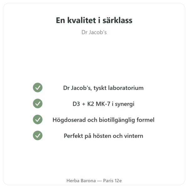 Vitamin D3 K2 FORTE – 2000 IE – DR. JACOB'S kvalitet Paris Herba Barona