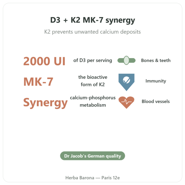 Vitamin D3 K2 Forte 2000 IU – Dr. Jacob's benefits and key facts Paris Herba Barona