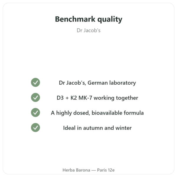 Vitamin D3 K2 Forte 2000 IU – Dr. Jacob's quality Paris Herba Barona