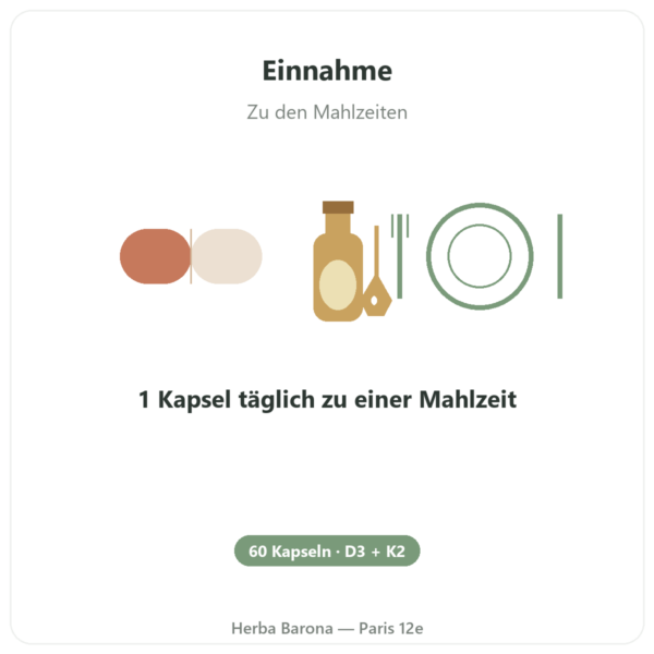 Vitamin D3 + K2 MK7 – Dynveo – 2000 I.E. – 60 Kapseln Anwendung und Dosierung Paris Herba Barona
