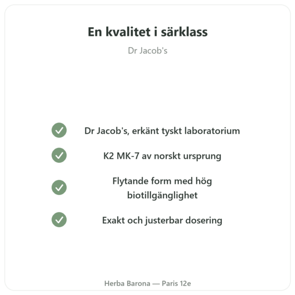 Vitamin K2 MK-7 Droppar – Dr Jacob's – 20 µg/droppe kvalitet Paris Herba Barona
