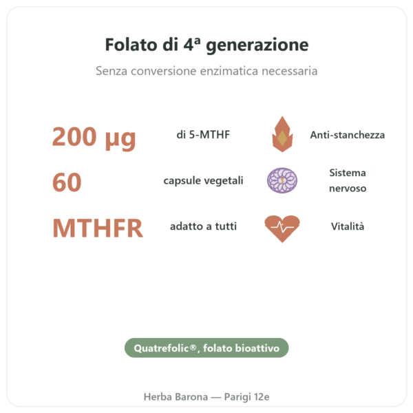 Vitamina B9 Quatrefolic Dynveo 200µg – 60 capsule benefici e dati chiave Paris Herba Barona