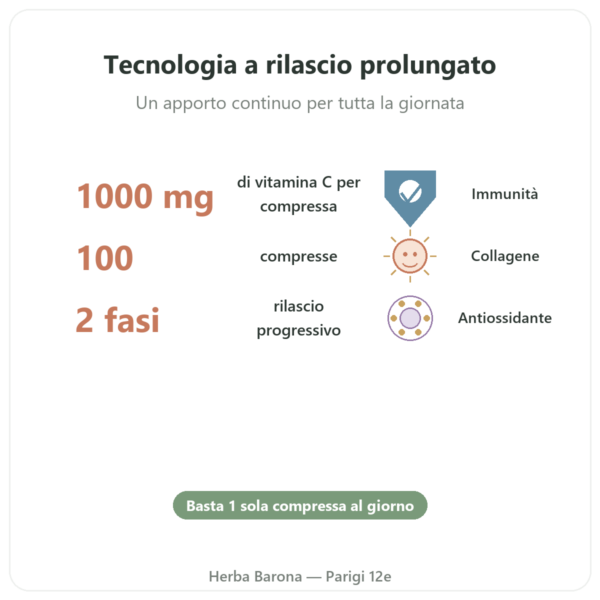 Vitamina C 1000mg Solaray azione prolungata – 100 compresse benefici e dati chiave Paris Herba Barona