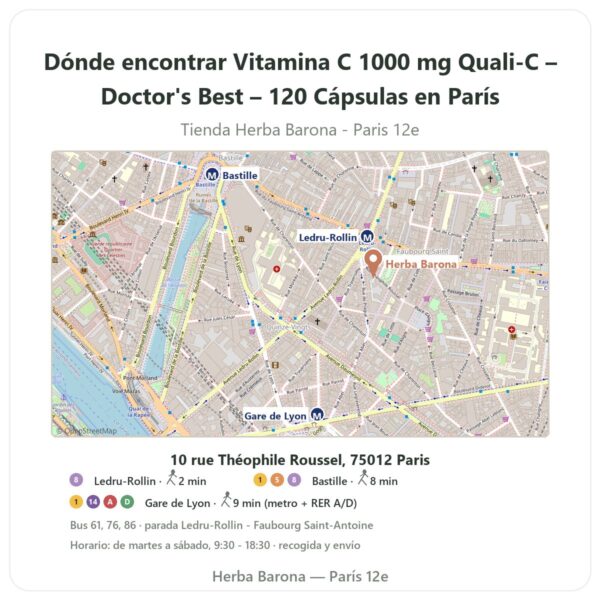 Dónde encontrar Vitamina C 1000 mg Quali-C – Doctor's Best – 120 Cápsulas en París - plano de la tienda Herba Barona Paris 12e