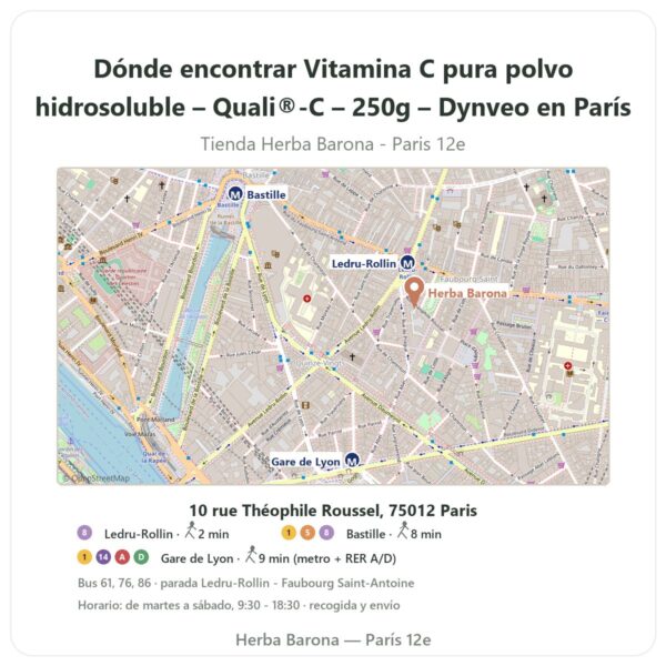Dónde encontrar Vitamina C pura polvo hidrosoluble – Quali®-C – 250g – Dynveo en París - plano de la tienda Herba Barona Paris 12e