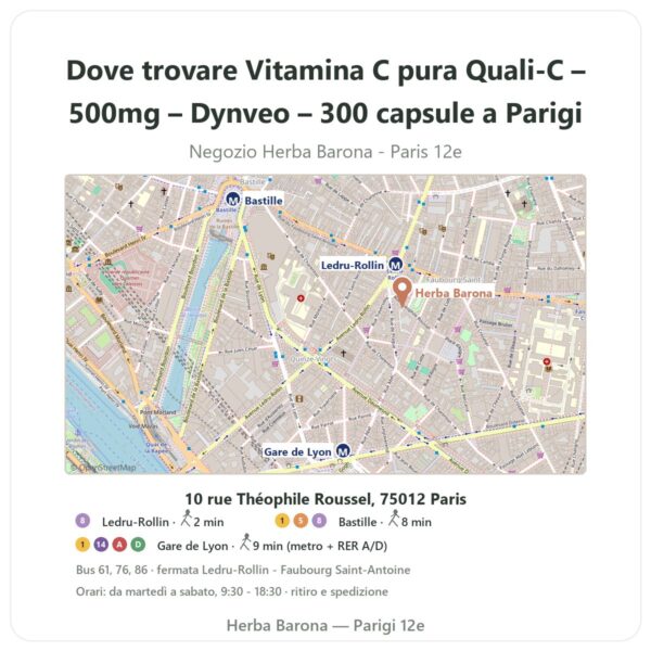 Dove trovare Vitamina C pura Quali-C – 500mg – Dynveo – 300 capsule a Parigi - mappa del negozio Herba Barona Paris 12e