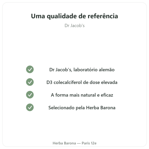 Vitamina D3 FORTE – 2000 U.I. – Dr. Jacob's qualidade Paris Herba Barona