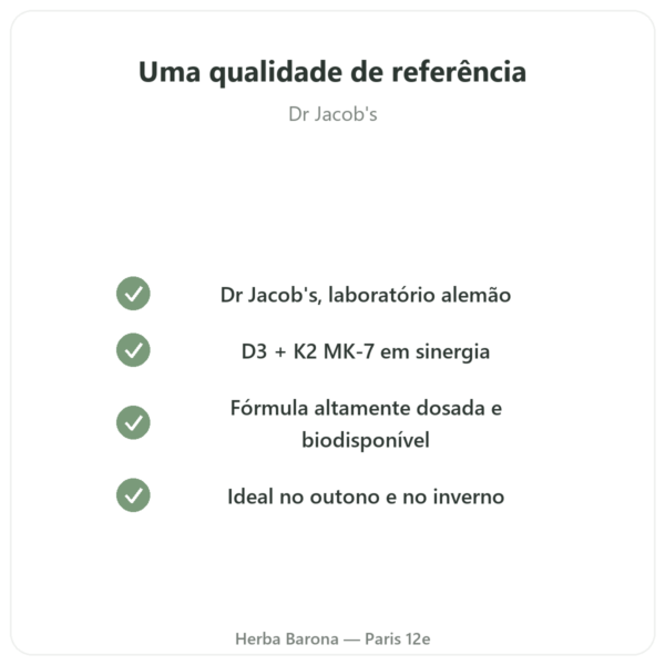 Vitamina D3 K2 FORTE – 2000 UI – Dr. Jacob's qualidade Paris Herba Barona