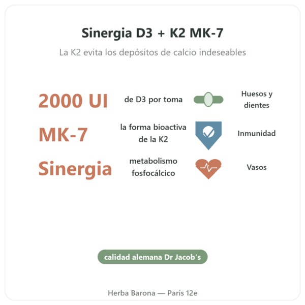 Vitamina D3 K2 FORTE – 2000 UI – Dr. Jacob's beneficios y datos clave Paris Herba Barona