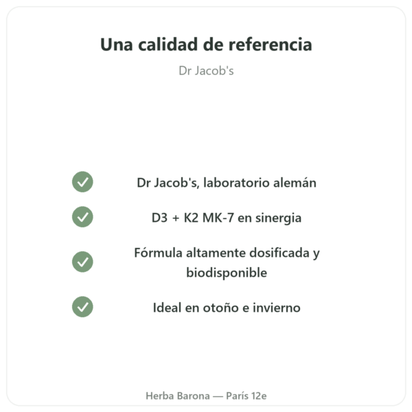 Vitamina D3 K2 FORTE – 2000 UI – Dr. Jacob's calidad Paris Herba Barona