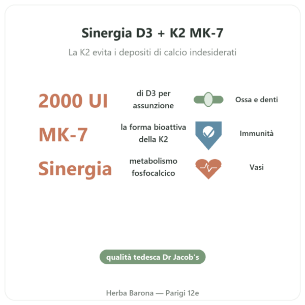 Vitamina D3 K2 FORTE – 2000 UI – DR. JACOB'S benefici e dati chiave Paris Herba Barona