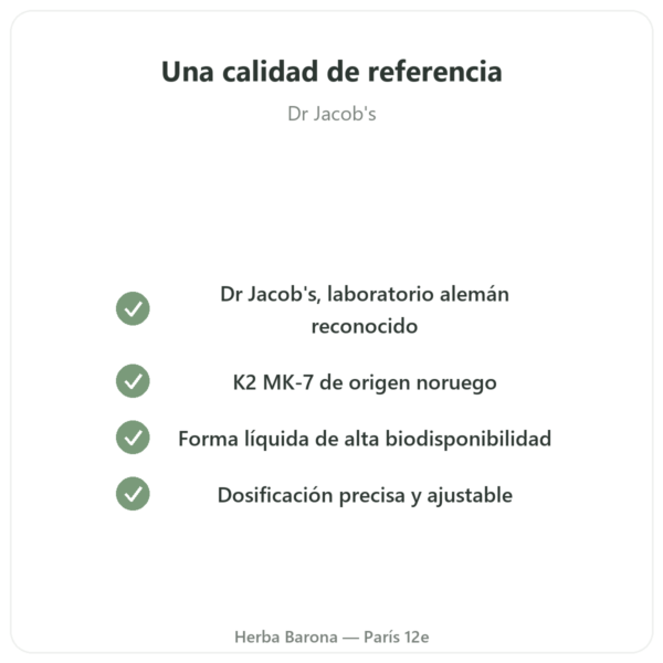 Vitamina K2 MK-7 en Gotas – Dr Jacob's – 20 µg/gota calidad Paris Herba Barona