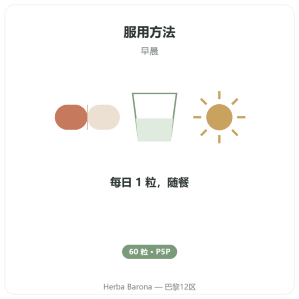 维生素 B6 – 5-磷酸吡哆醛(P5P)-Dynveo- 60 粒胶囊 使用方法与建议剂量 Paris Herba Barona