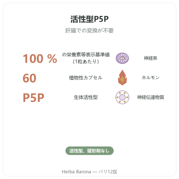 ビタミンB6 – ピリドキサール5-リン酸(P5P) -Dynveo- 60カプセル benefits and key facts Paris Herba Barona
