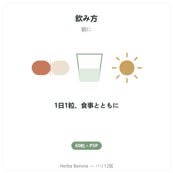 ビタミンB6 – ピリドキサール5-リン酸(P5P) -Dynveo- 60カプセル directions and dosage Paris Herba Barona