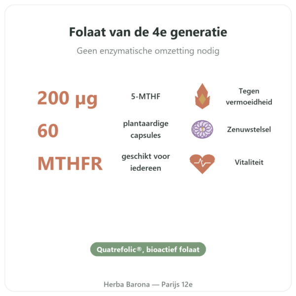 Vitamine B9 Quatrefolic Dynveo 200 µg voordelen en kerngegevens Paris Herba Barona