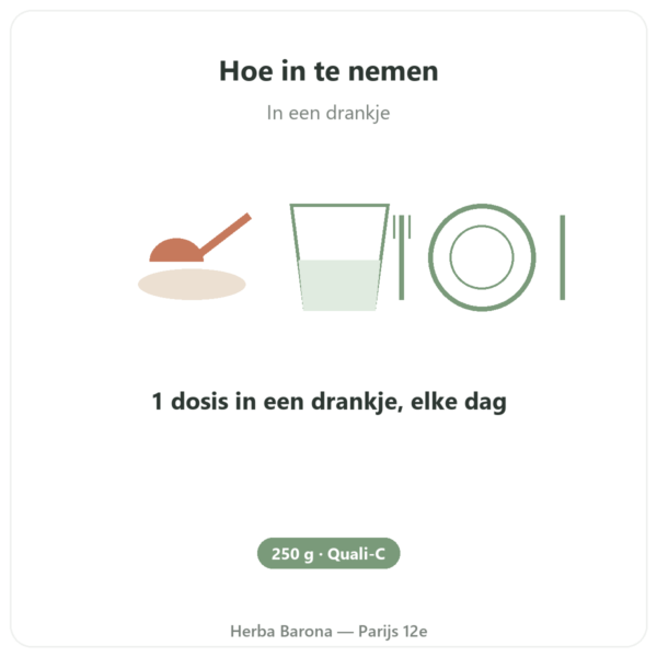 Vitamine C poeder Quali-C 250g Dynveo gebruiksaanwijzing en dosering Paris Herba Barona