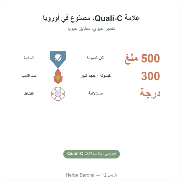 فيتامين C نقي Quali-C – 500 مغ – Dynveo – 300 كبسولة الفوائد والمعطيات الرئيسية Paris Herba Barona