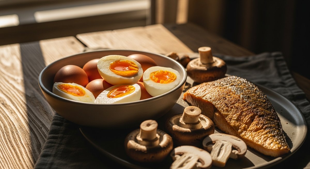 Güneşte D vitamini açısından zengin besinler, yumurta balık mantar, Herba Barona Paris 12. bölge