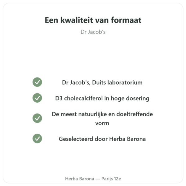 Vitamine D3 FORTE – 2000 I.E. – Dr. Jacob's kwaliteit Paris Herba Barona