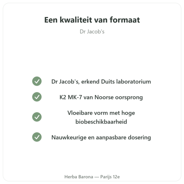 Vitamine K2 MK-7 Druppels – Dr Jacob's – 20 µg/druppel kwaliteit Paris Herba Barona