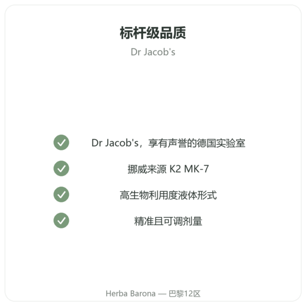 Dr Jacob's 维生素K2 MK-7滴剂 – 每滴20微克 品质保证 Paris Herba Barona