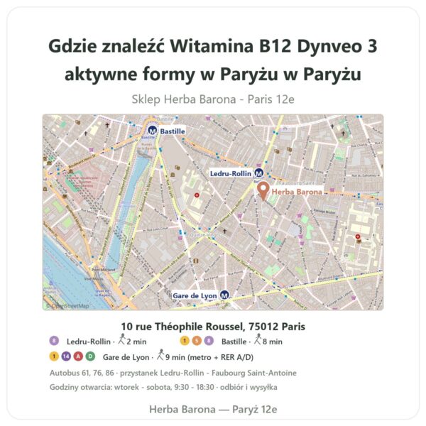 Gdzie znaleźć Witamina B12 Dynveo 3 aktywne formy w Paryżu w Paryżu - mapa sklepu Herba Barona Paris 12e