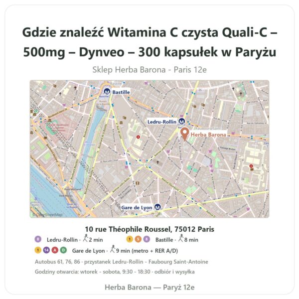 Gdzie znaleźć Witamina C czysta Quali-C – 500mg – Dynveo – 300 kapsułek w Paryżu - mapa sklepu Herba Barona Paris 12e