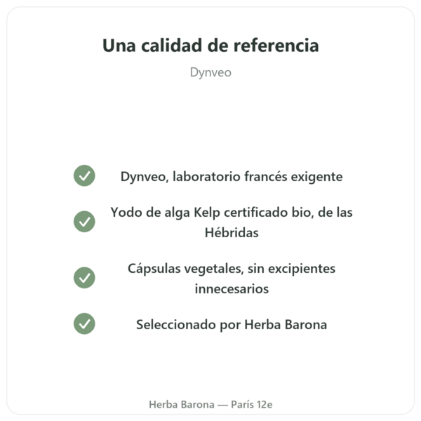 Yodo de alga Kelp BIO – Dynveo – 150 µg – 180 cápsulas calidad Paris Herba Barona
