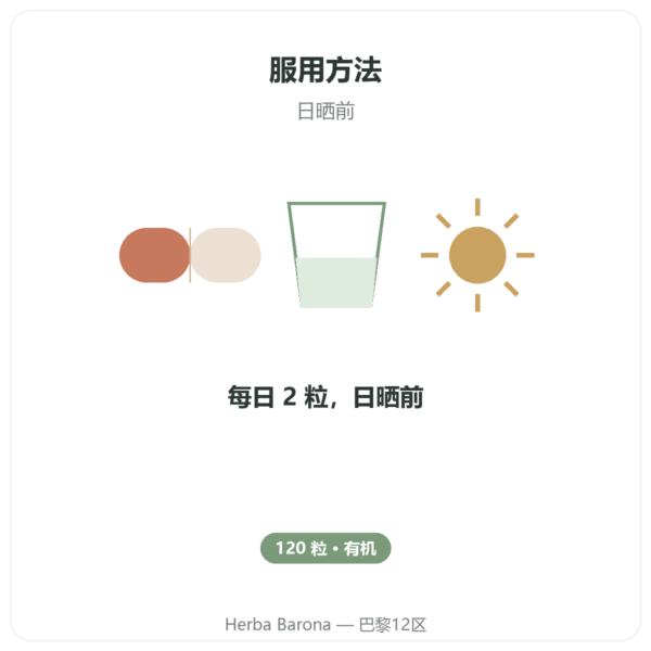有机胭脂树 – Dynveo – 120粒胶囊 – 600 mg 使用方法与建议剂量 Paris Herba Barona