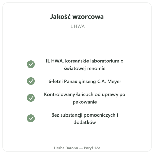 Żeń-szeń koreański 100 kapsułek 500mg IL HWA Korea - Adaptogen jakość Paris Herba Barona