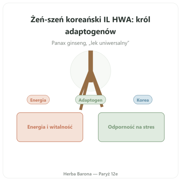 Zen-szen Koreanski 50 Kapsulek 500mg IL HWA Korea - Adaptogen prezentacja Paris Herba Barona