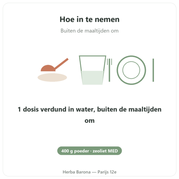 Zeoliet Panaceo MED Darm-Repair Poeder - 400 g gebruiksaanwijzing en dosering Paris Herba Barona