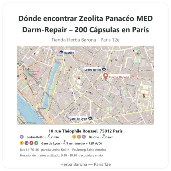 Dónde encontrar Zeolita Panacéo MED Darm-Repair – 200 Cápsulas en París - plano de la tienda Herba Barona Paris 12e
