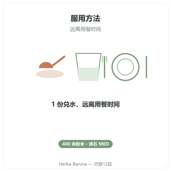 沸石Panacéo MED Darm-Repair粉末 — 400 g 使用方法与建议剂量 Paris Herba Barona