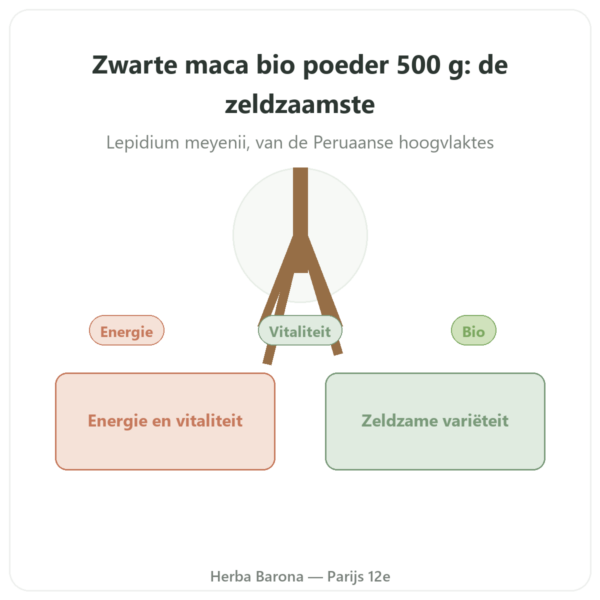 Zwarte Maca Bio in Poeder – Energy Feelings – 500 g presentatie Paris Herba Barona