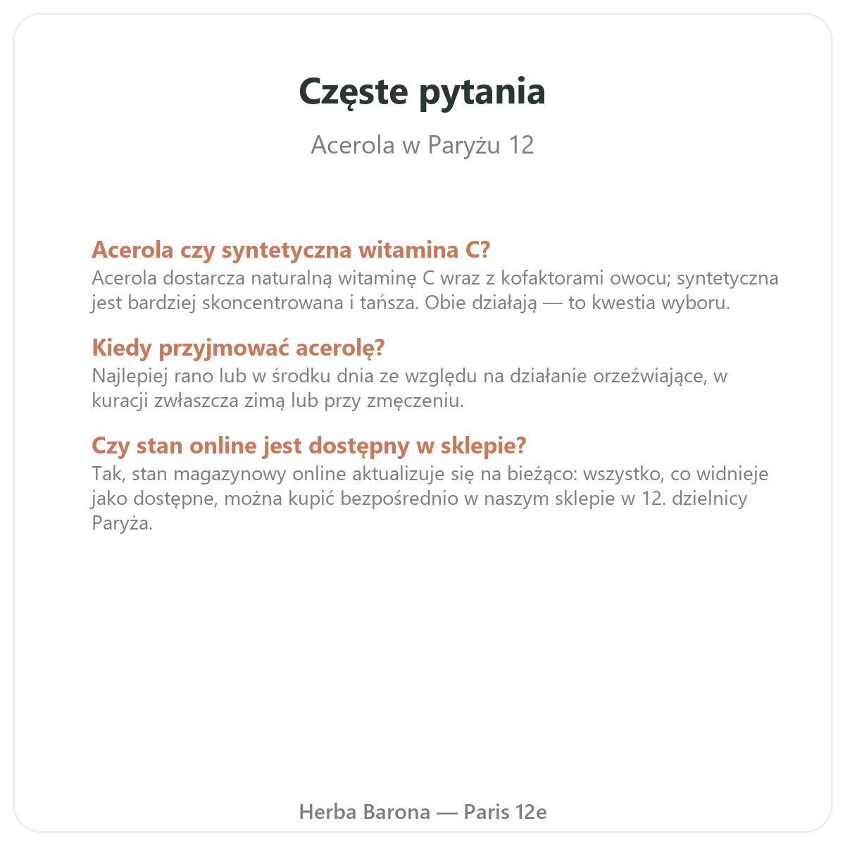 Najczęstsze pytania o acerolę - Herba Barona, dostawa w całej Polsce