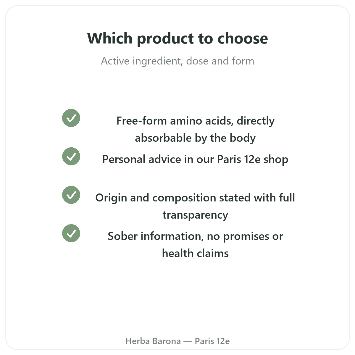 Amino acids in Paris - quality commitments at Herba Barona Paris 12th