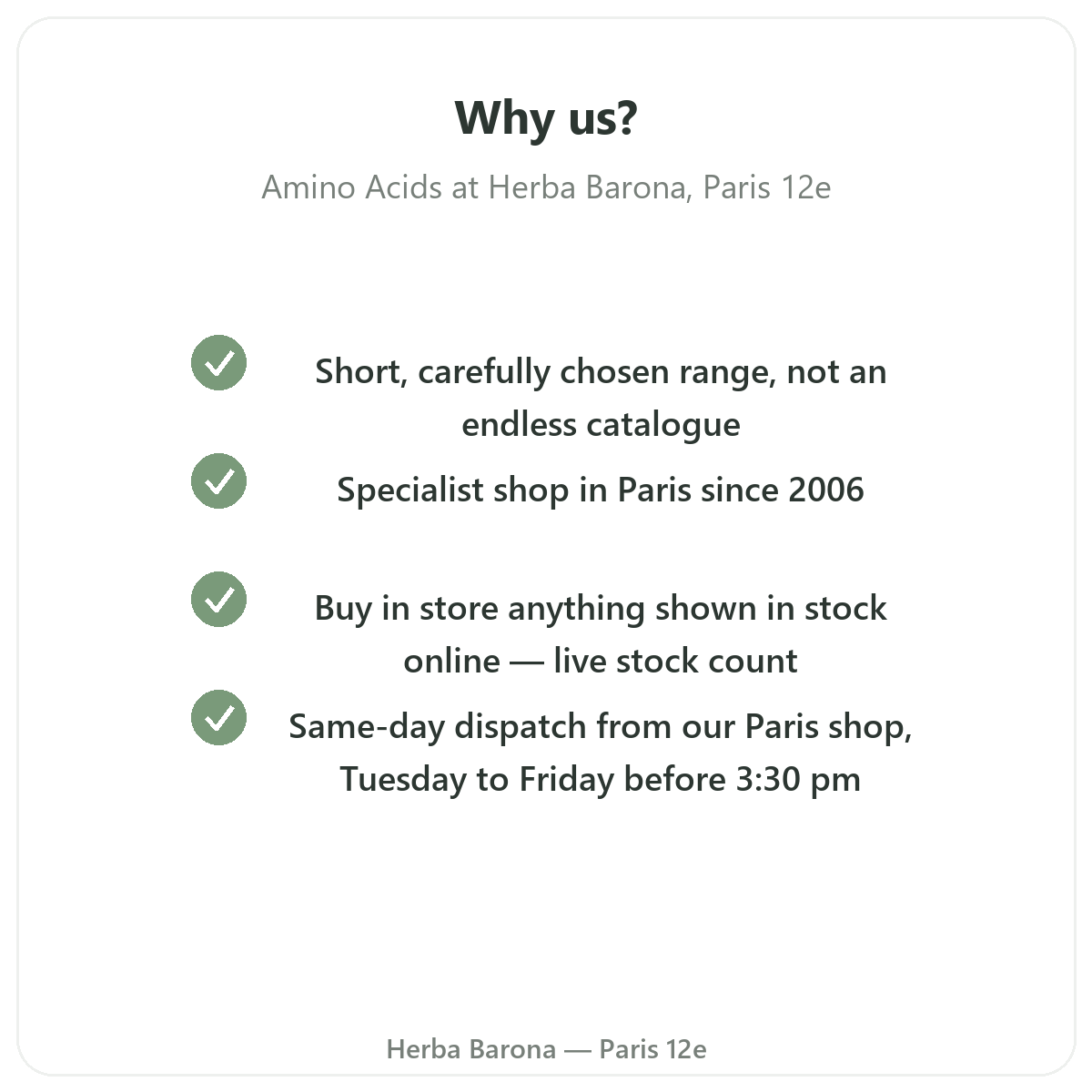 Why buy Amino acids in Paris at Herba Barona Paris 12th