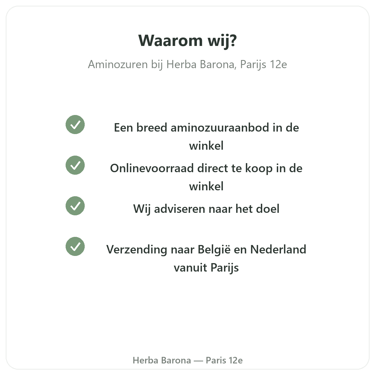 Waarom Aminozuren kopen bij Herba Barona in Parijs 12e