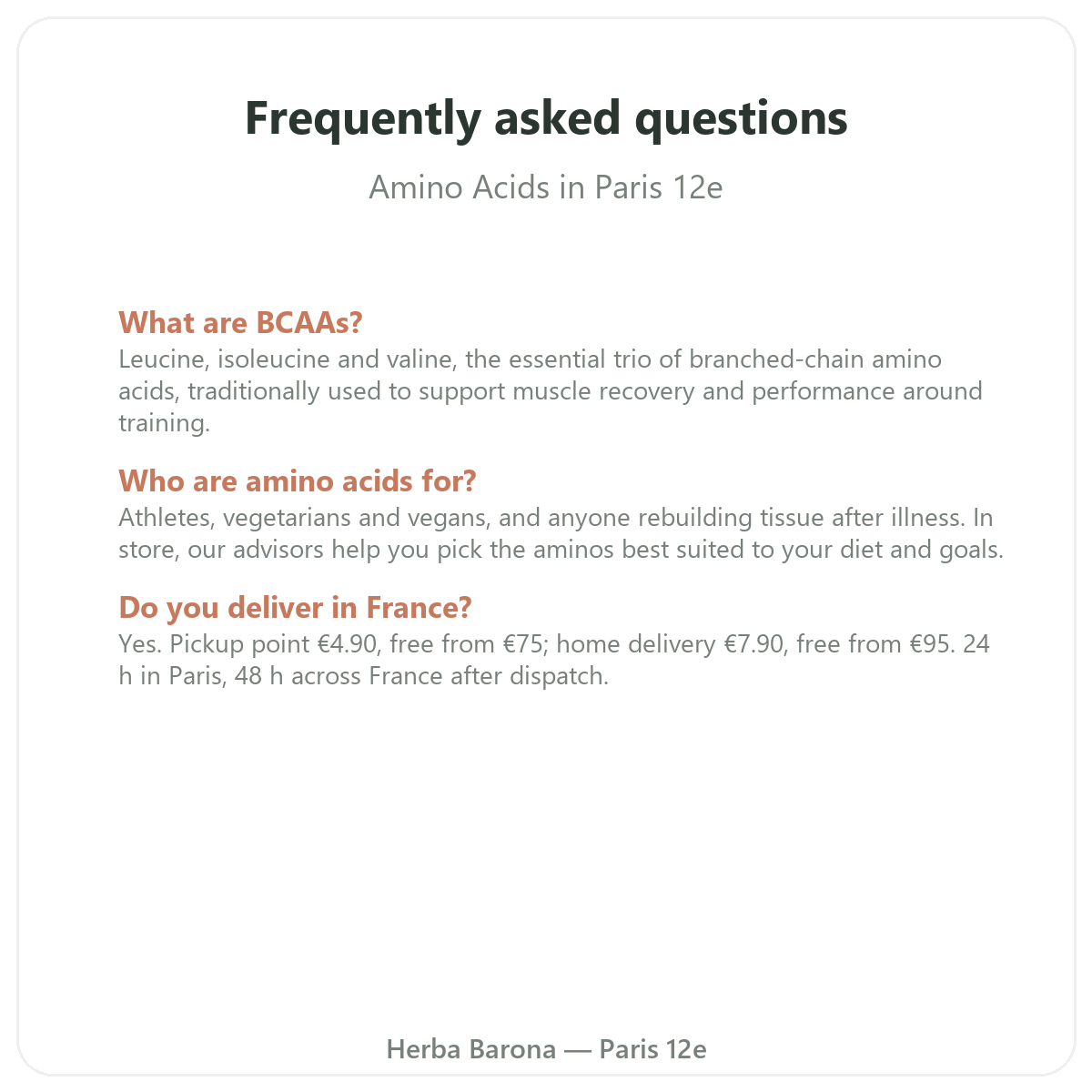 Frequently asked questions about Amino acids in Paris - Herba Barona Paris 12th